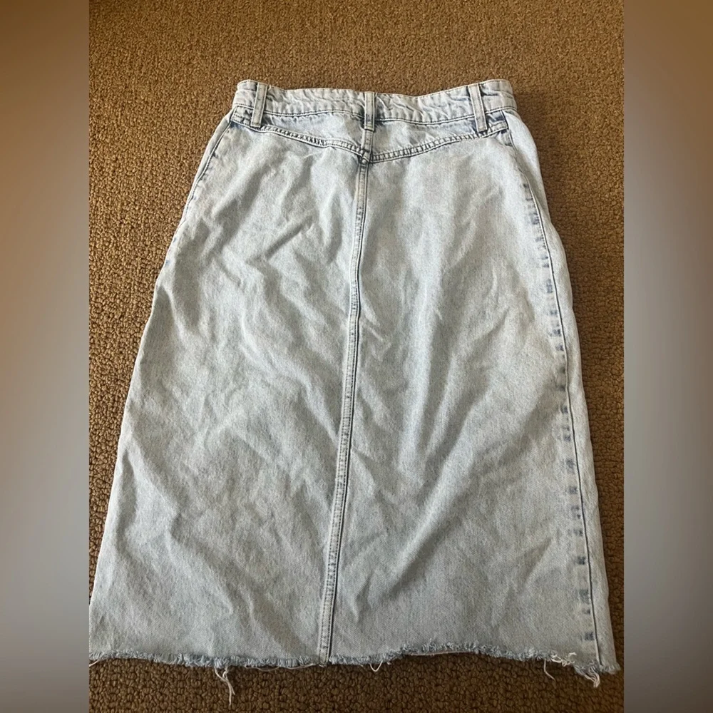 We the Free Denim Midi Jean Skirt Ava Front Button Acid Trashed Cargo Pocket